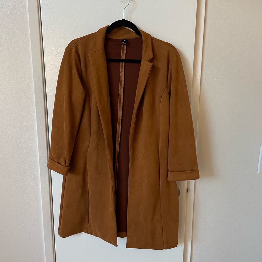 Cognac Suede 3/4 Sleeve Blazer